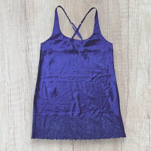 VICTORIAS SECRET Vintage Gold Label Purple Lace Satin X Back Slip Dress Nightie